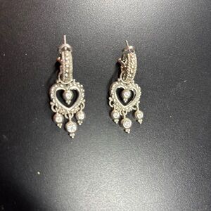 JUDITH RIPKA 925 Sterling Silver Round-Cut Shaped C Z Heart Boho Dangle Earrings